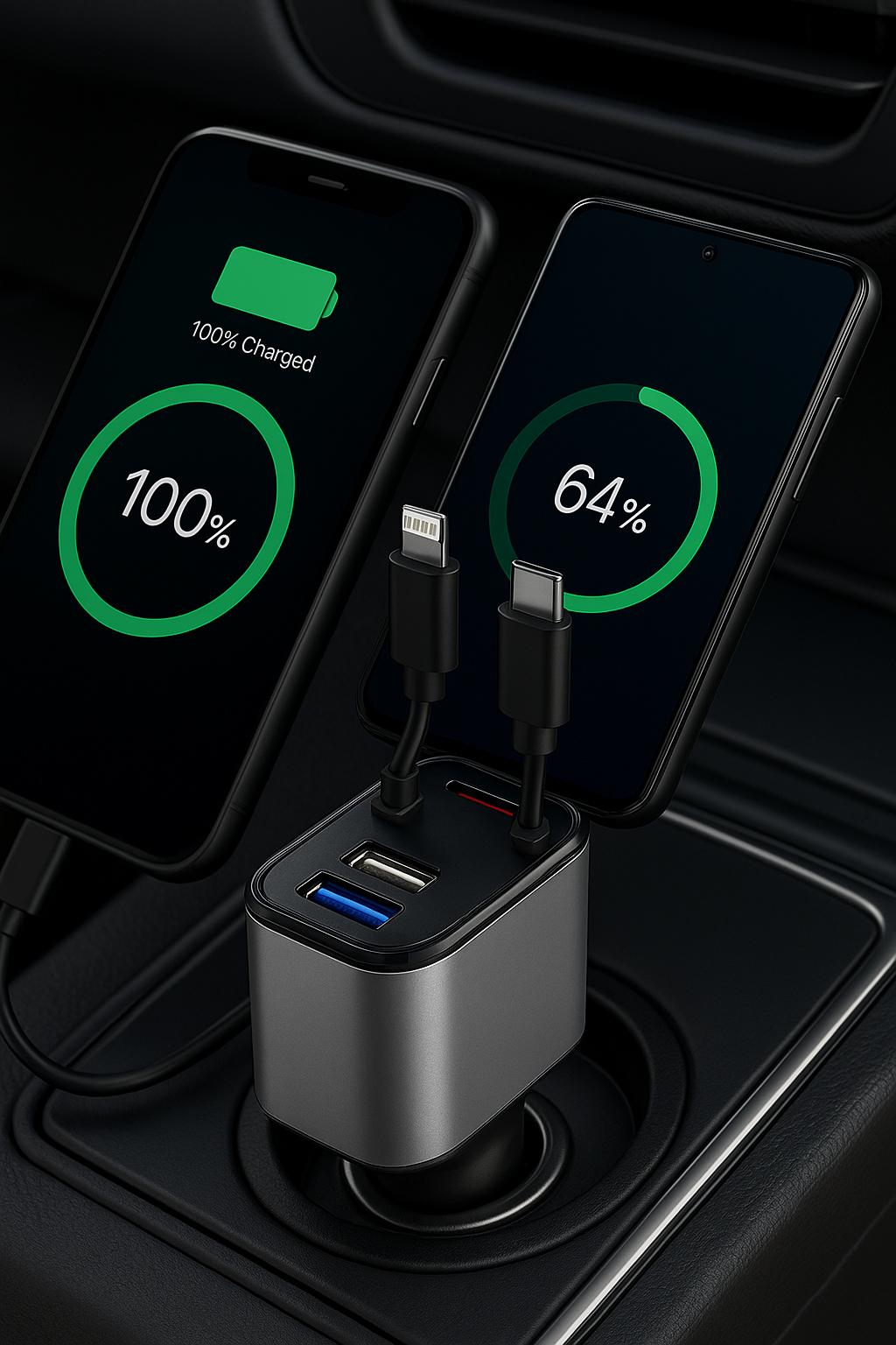 Chargeur Voiture Métal 100W – Charge Ultra-Rapide USB & Type-C pour Allume-Cigare