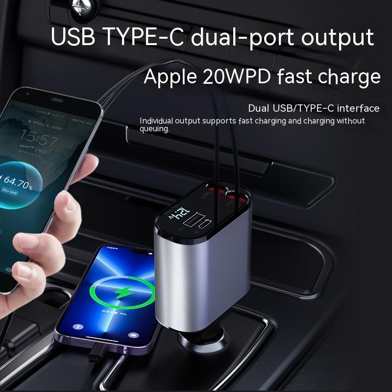 Chargeur Voiture Métal 100W – Charge Ultra-Rapide USB & Type-C pour Allume-Cigare